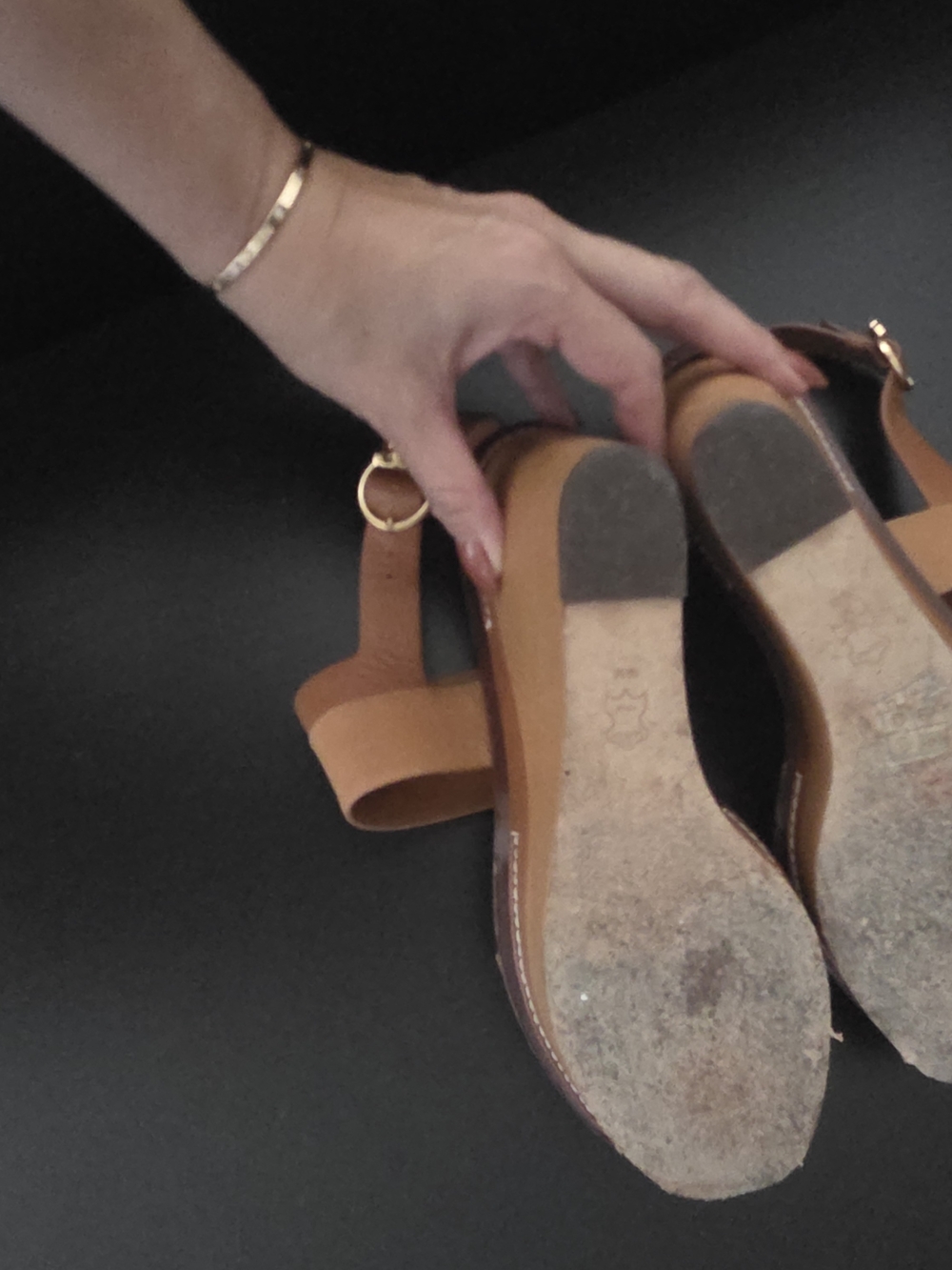 Tory Burch Tan Leather Slingback Sandals with Gold Buckle